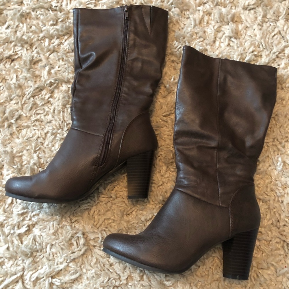 Brown mid calf boots